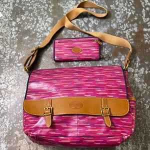 Fossil oilcloth messenger bag and wallet